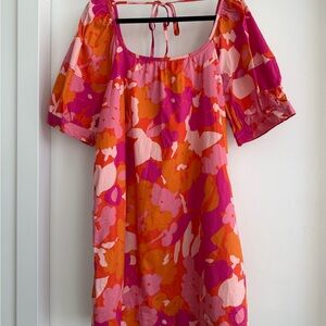 NWT COTTON Floral Pink and Orange Summer Dress